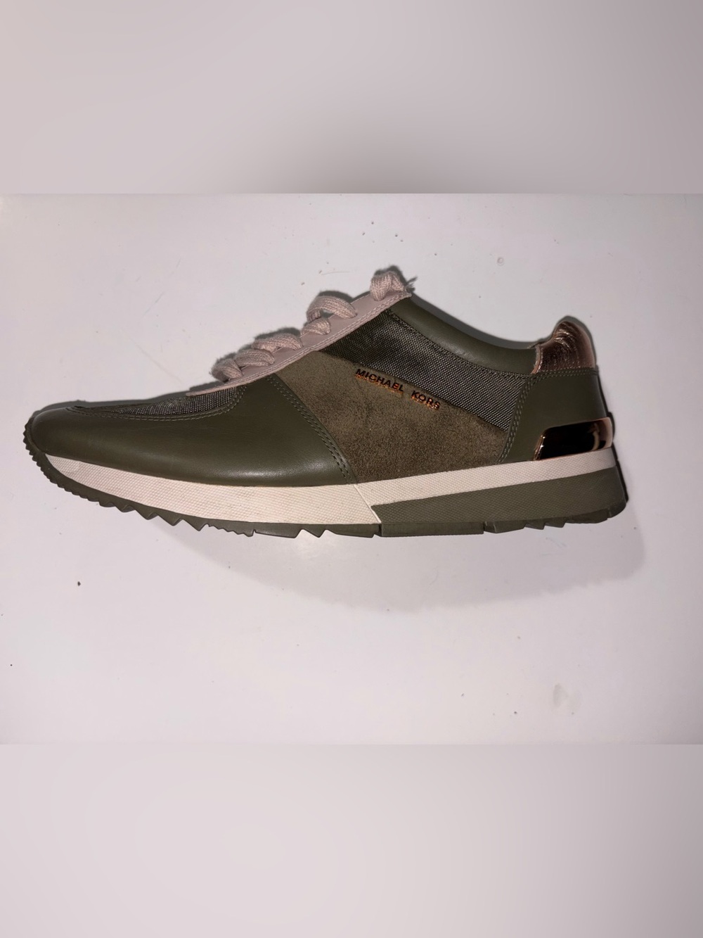Michael Kors Allie Trainer Sneakers Women’s 9.5 Olive Green Leather Suede Rose G